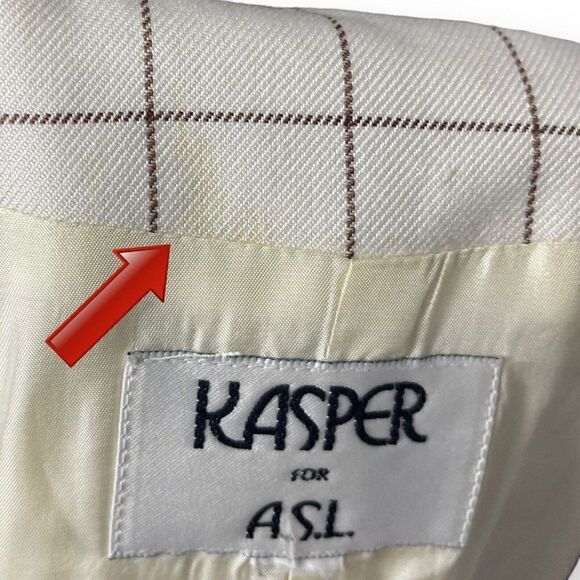 Vintage Kasper  ASL Womens Brown Cream Blazer Blouse Size Large Grid Print Top - Picture 7 of 11